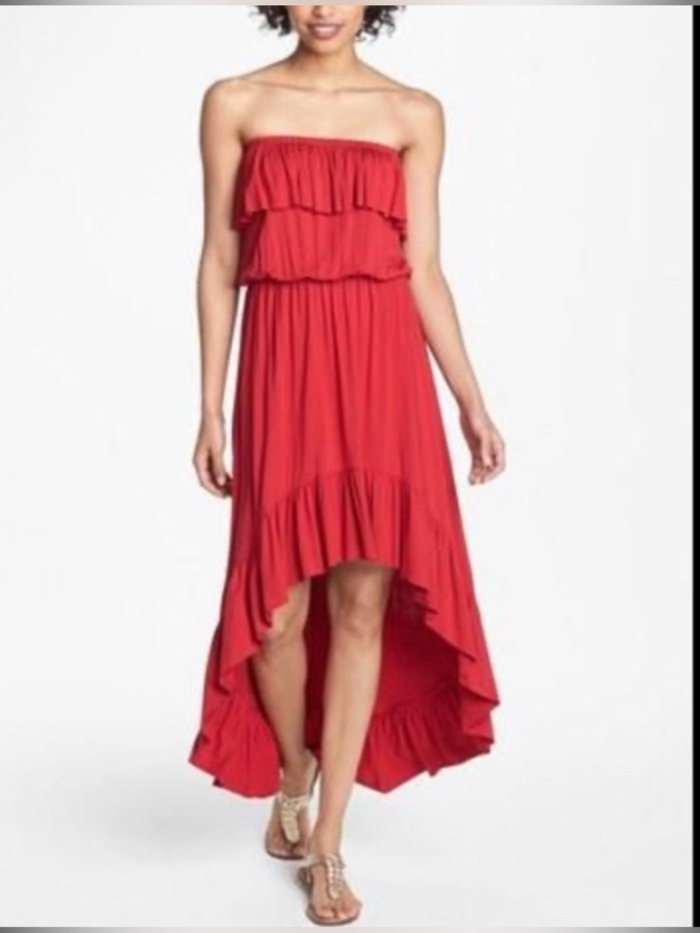 Anthropologie Sweet Pea by Stacy Frati Red Tulip High-Low RuffleTrim Strapless